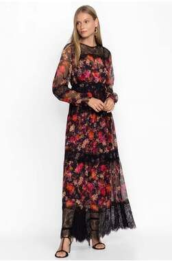 Johnny Was Flora Silk Maxi Dress Size PS Petite Small Multicolor Floral Lace NWT